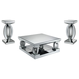 Amalia Mirrored Coffee and End Table Set Silver