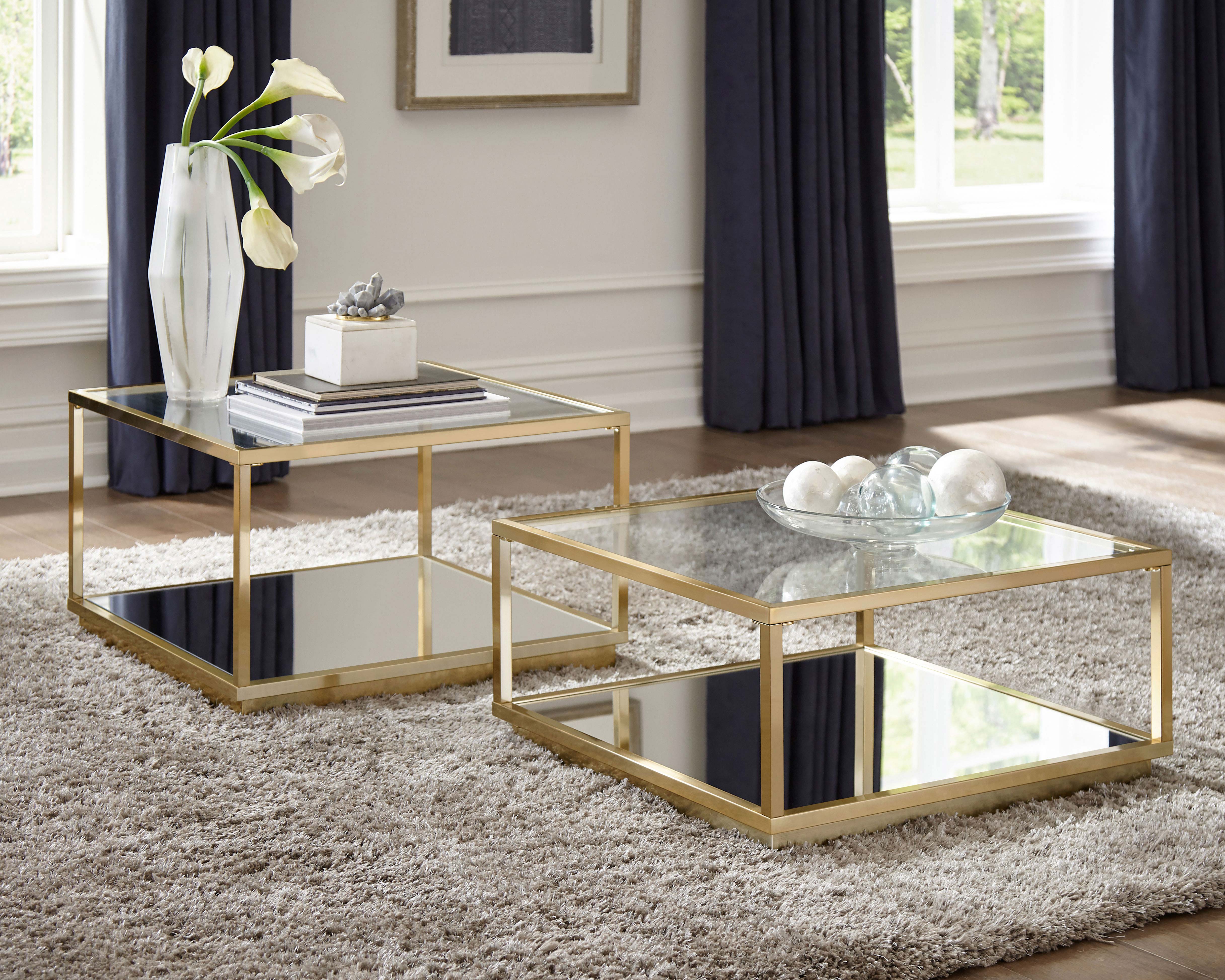 Renee Square Coffee Table Set Rose Brass