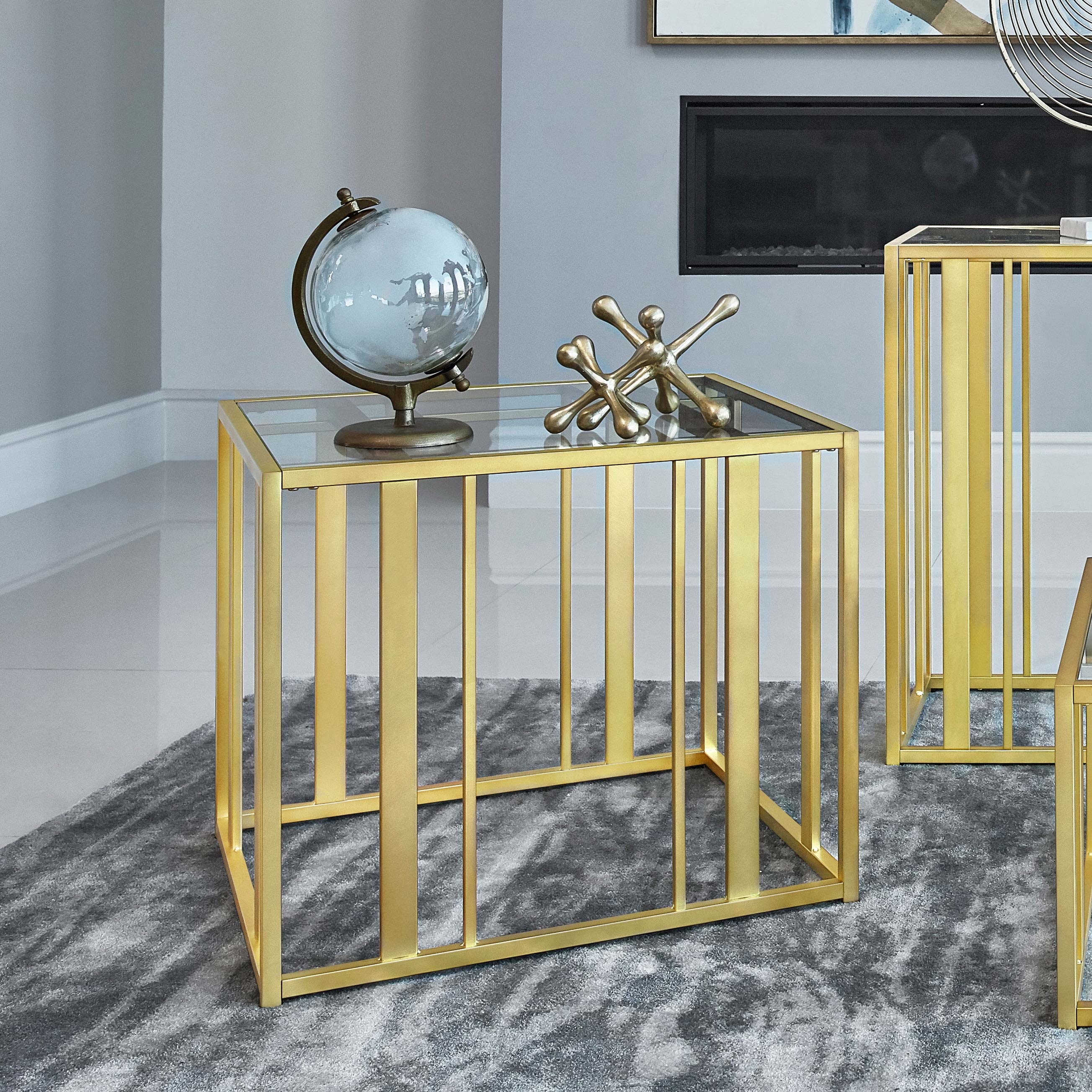 Adri Rectangular Glass Top Side End Table