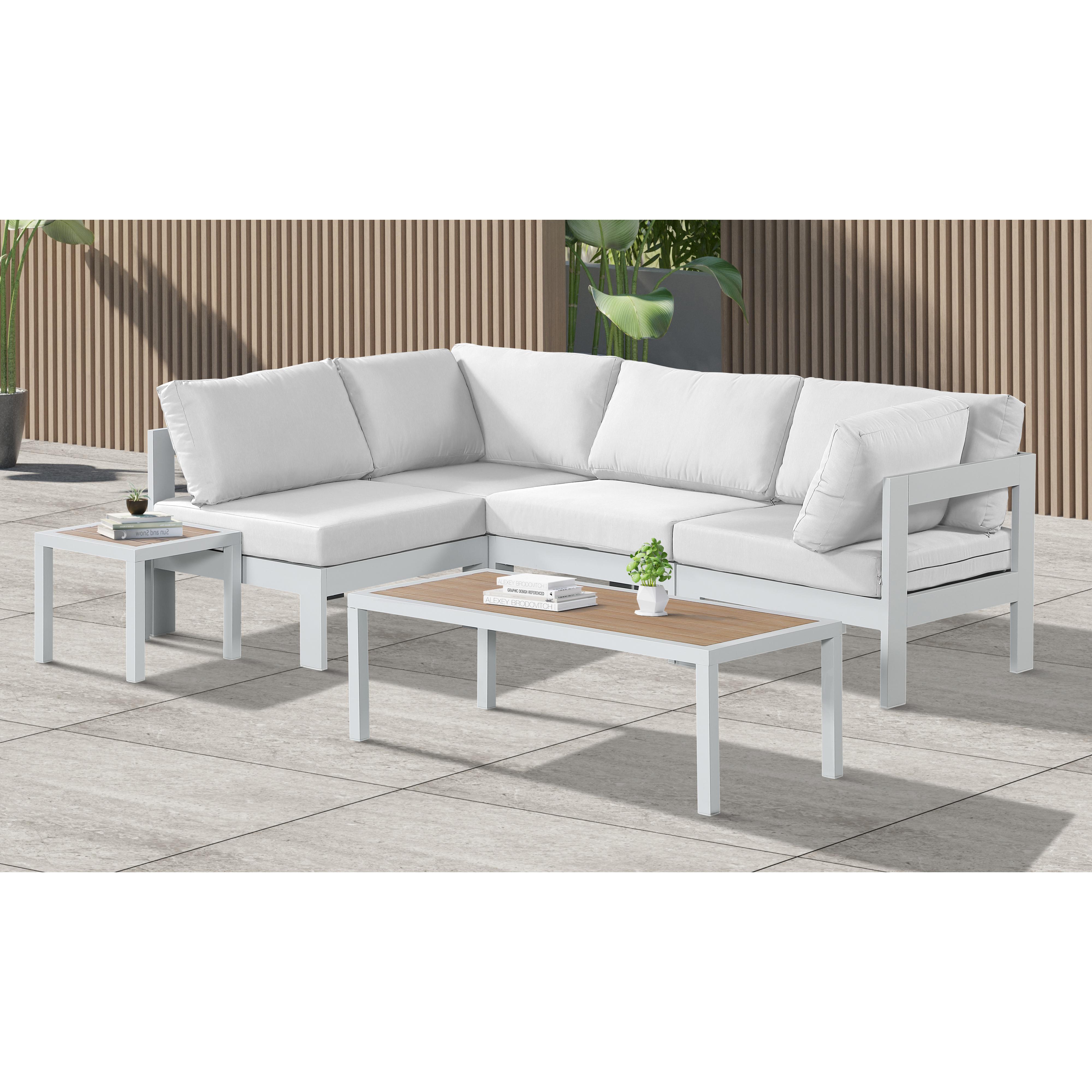 Meridian Nizuc White Water Resistant Fabric Outdoor Patio Modular Sectional
