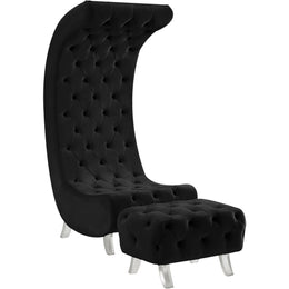 Meridian Crescent Black Velvet Ottoman