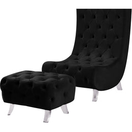 Meridian Crescent Black Velvet Ottoman