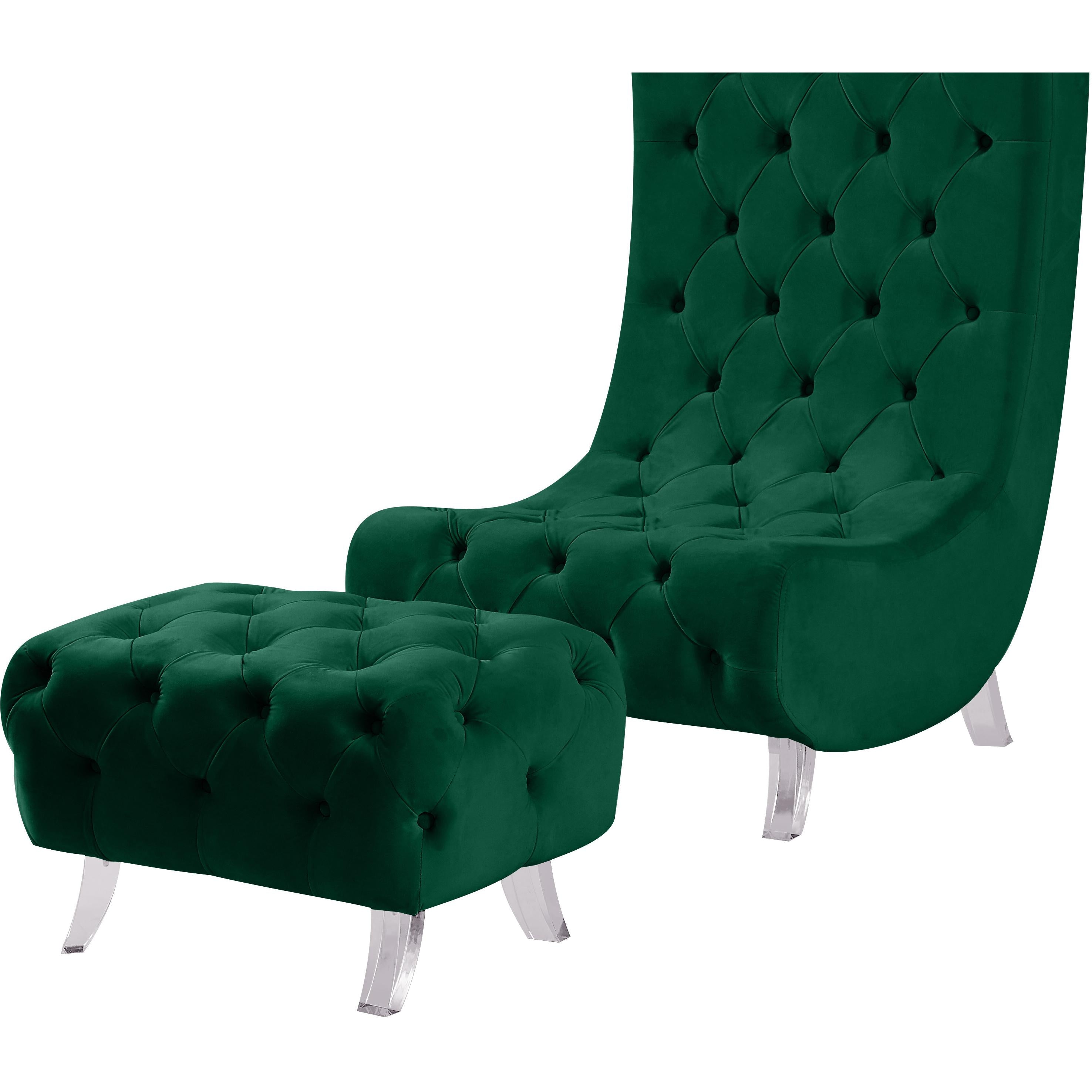 Meridian Crescent Green Velvet Accent Chair