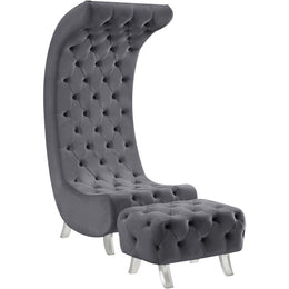 Meridian Crescent Grey Velvet Ottoman