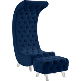 Meridian Crescent Navy Velvet Accent Chair