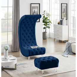 Meridian Crescent Navy Velvet Accent Chair