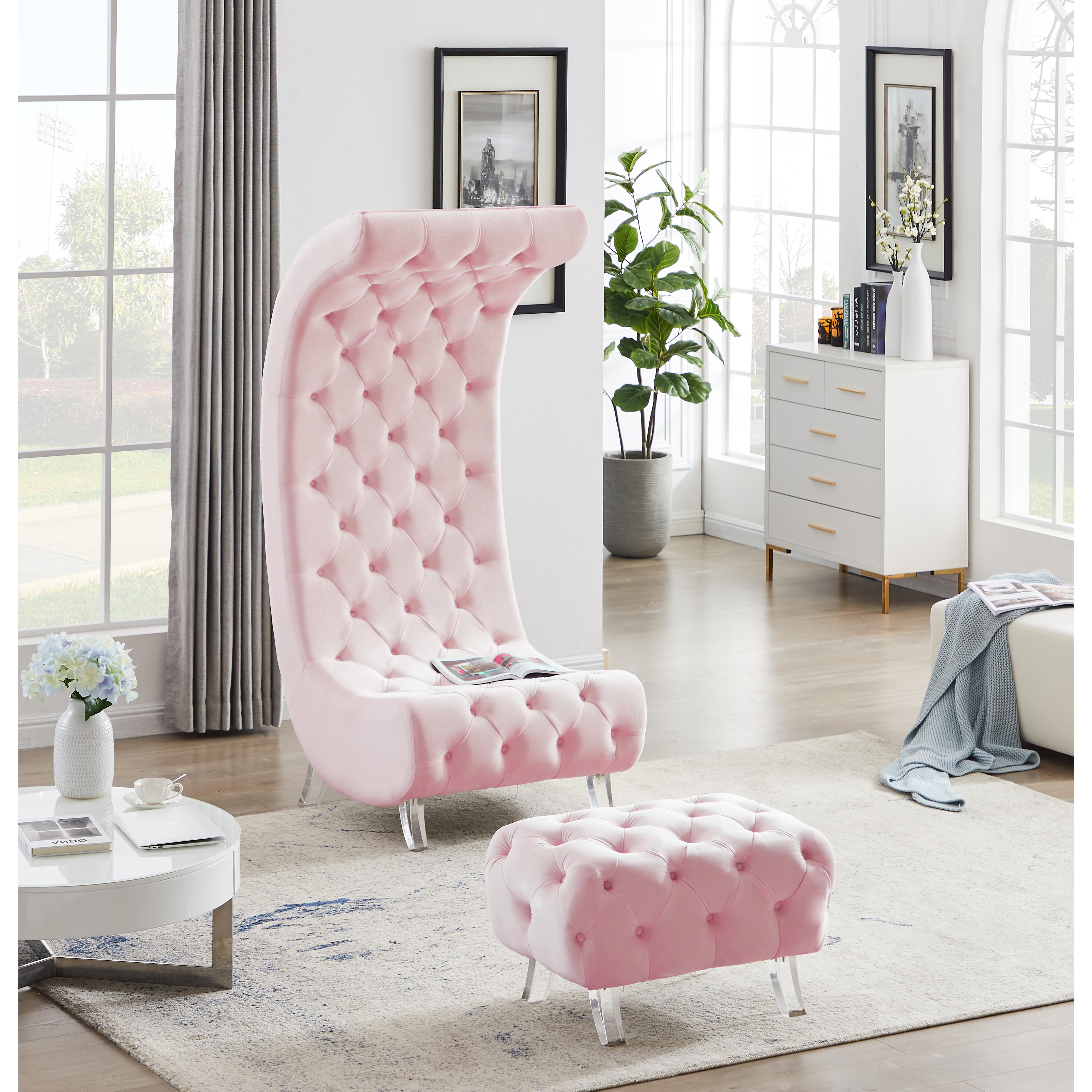 Meridian Crescent Pink Velvet Accent Chair