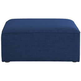 Meridian Cube Navy Durable Linen Textured Ottoman