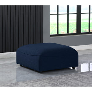 Meridian Miramar Navy Durable Linen Textured Ottoman