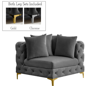 Meridian Tremblay Grey Velvet Corner Chair