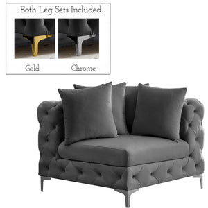 Meridian Tremblay Grey Velvet Corner Chair