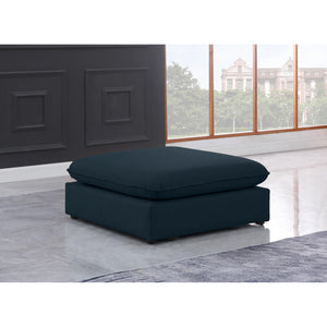 Meridian Mackenzie Navy Durable Linen Textured Ottoman