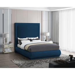 Meridian Brooke Navy Linen Textured Fabric King Bed