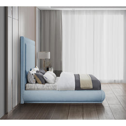 Meridian Brooke Light Blue Linen Textured Fabric Queen Bed
