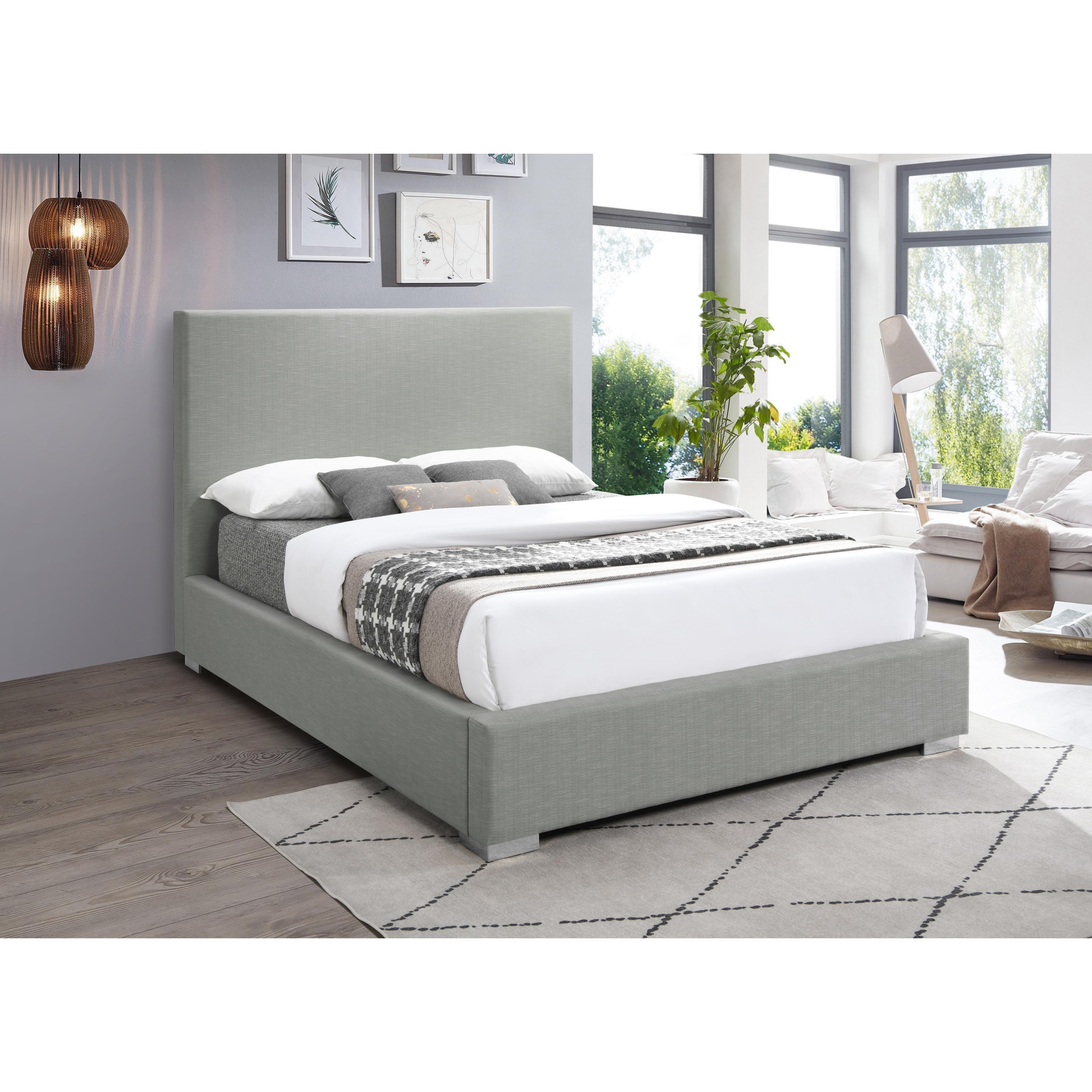 Meridian Crosby Grey Linen Textured Fabric King Bed