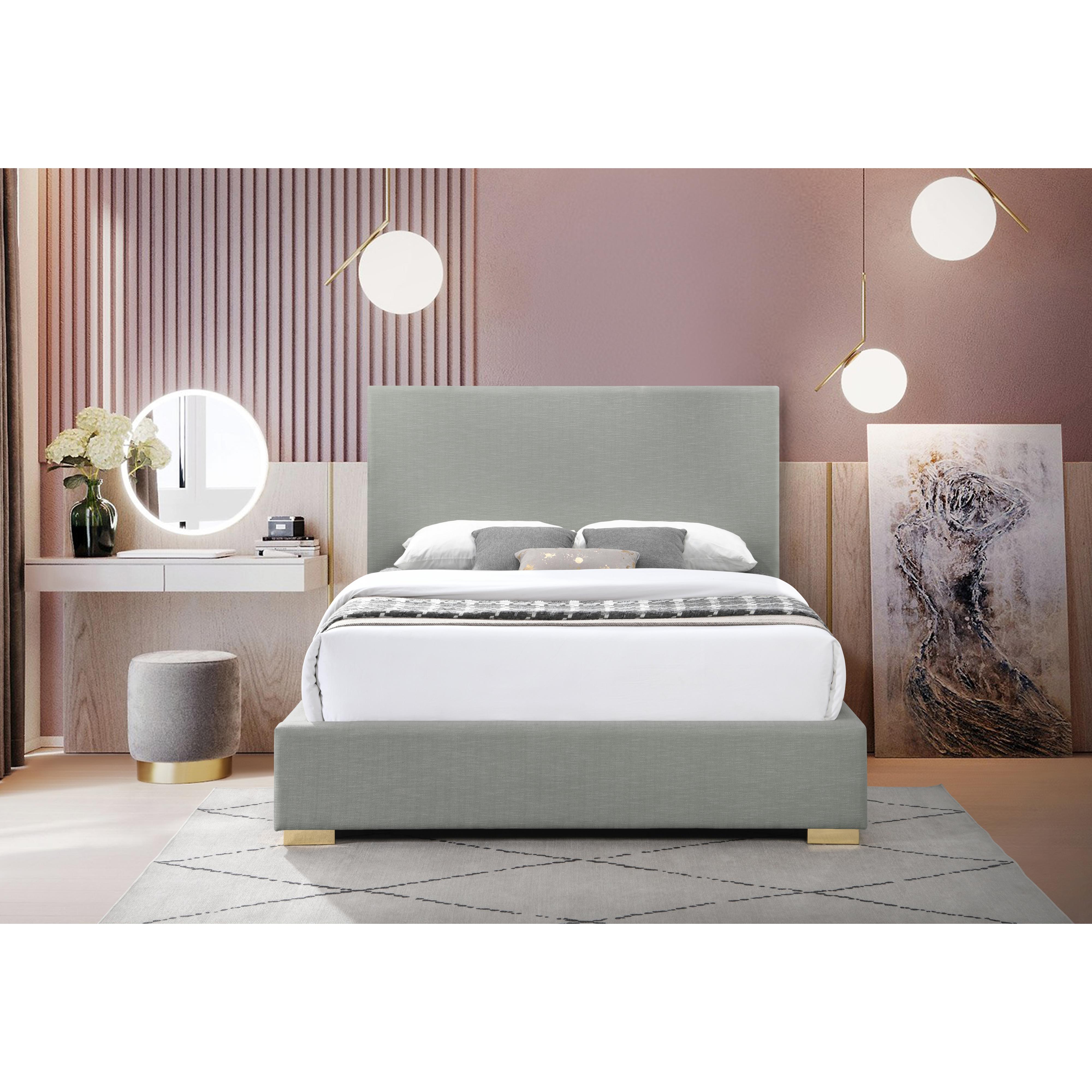 Meridian Crosby Grey Linen Textured Fabric King Bed