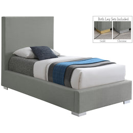 Meridian Crosby Grey Linen Textured Fabric Twin Bed