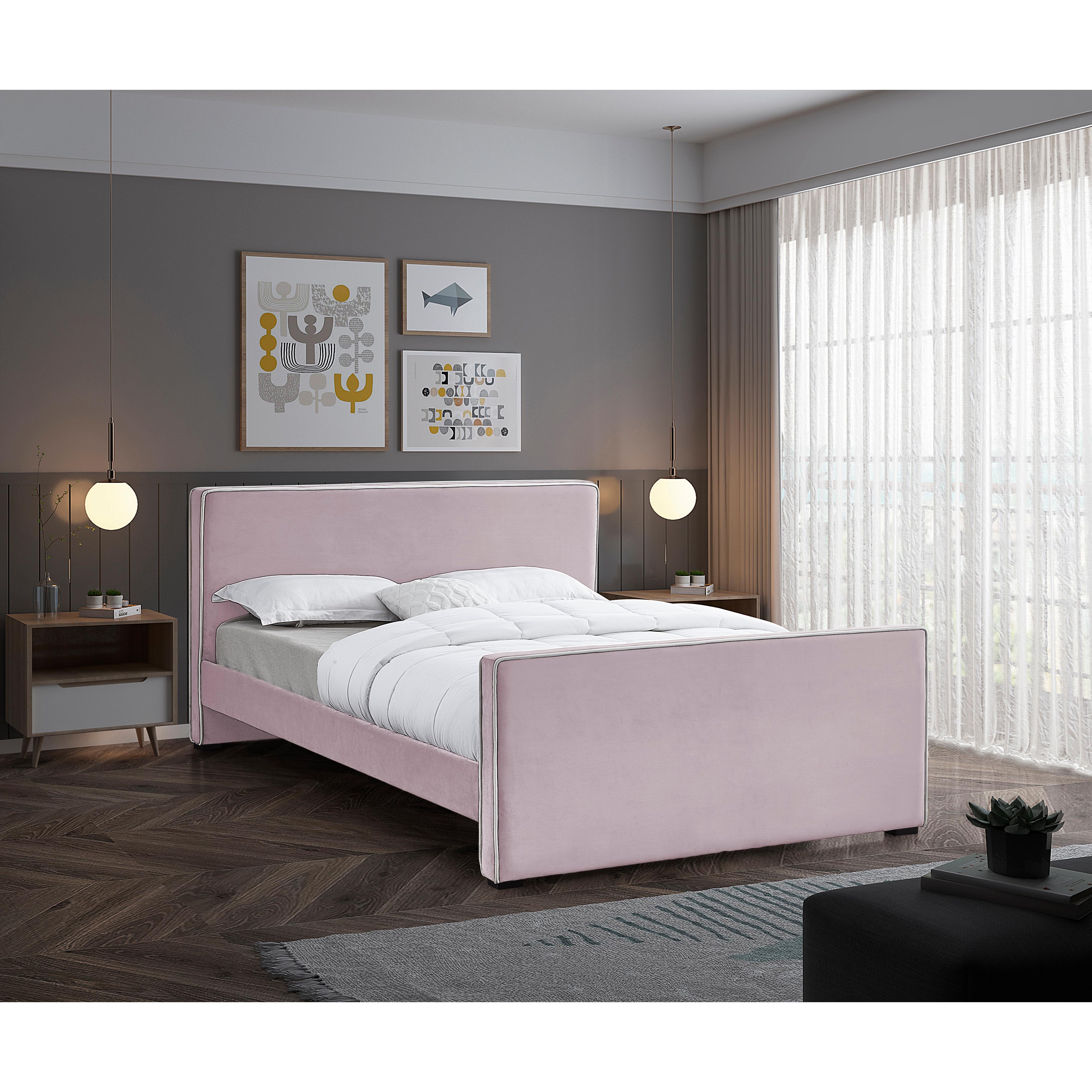 Meridian Dillard Pink Velvet King Bed
