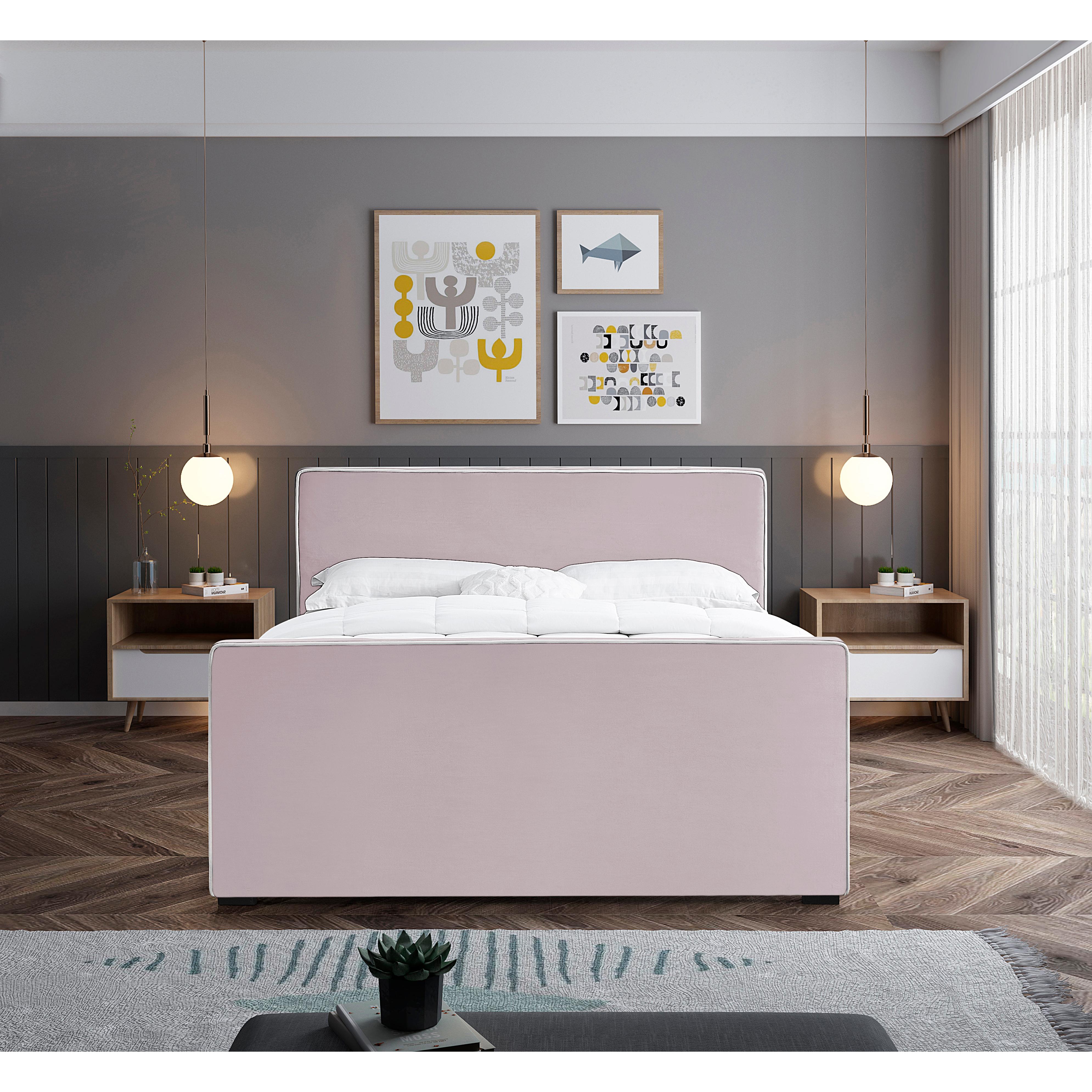 Meridian Dillard Pink Velvet King Bed