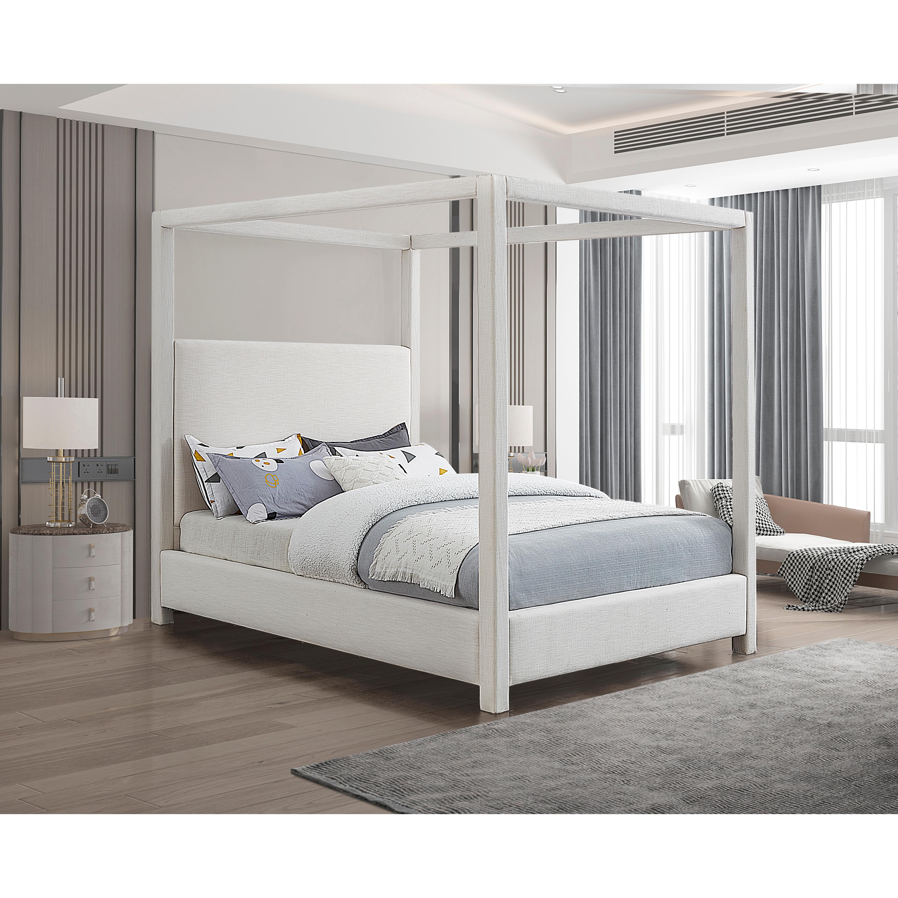Meridian Emerson Cream Linen Textured Fabric King Bed (3 Boxes)