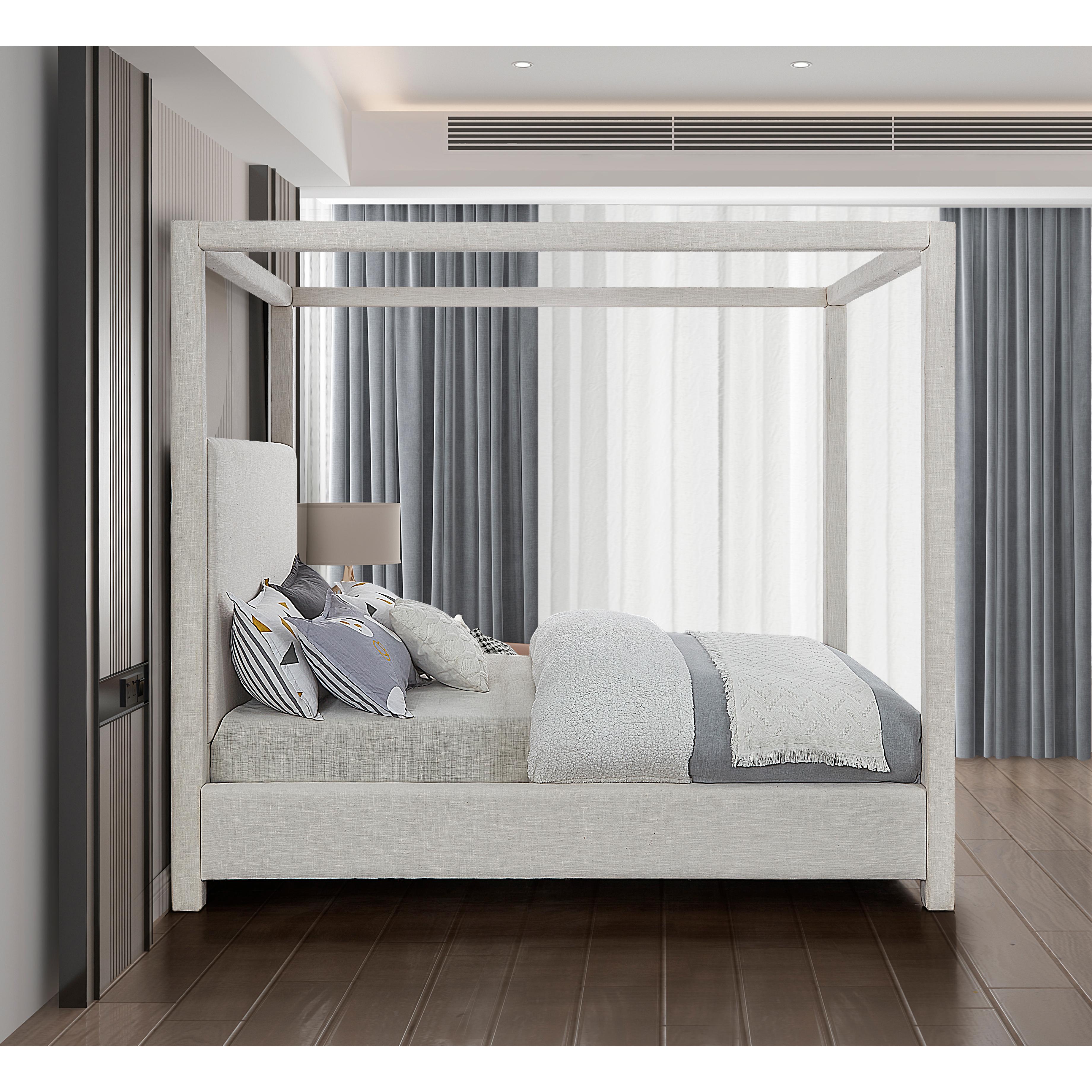Meridian Emerson Cream Linen Textured Fabric King Bed (3 Boxes)