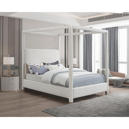 Meridian Emerson Cream Linen Textured Fabric Queen Bed (3 Boxes)