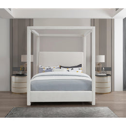 Meridian Emerson Cream Linen Textured Fabric Queen Bed (3 Boxes)