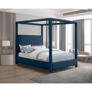 Meridian Emerson Navy Linen Textured Fabric King Bed (3 Boxes)