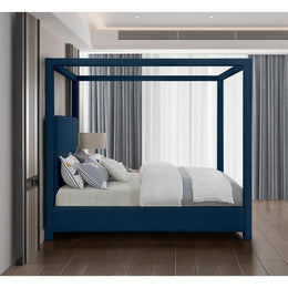 Meridian Emerson Navy Linen Textured Fabric Queen Bed (3 Boxes)