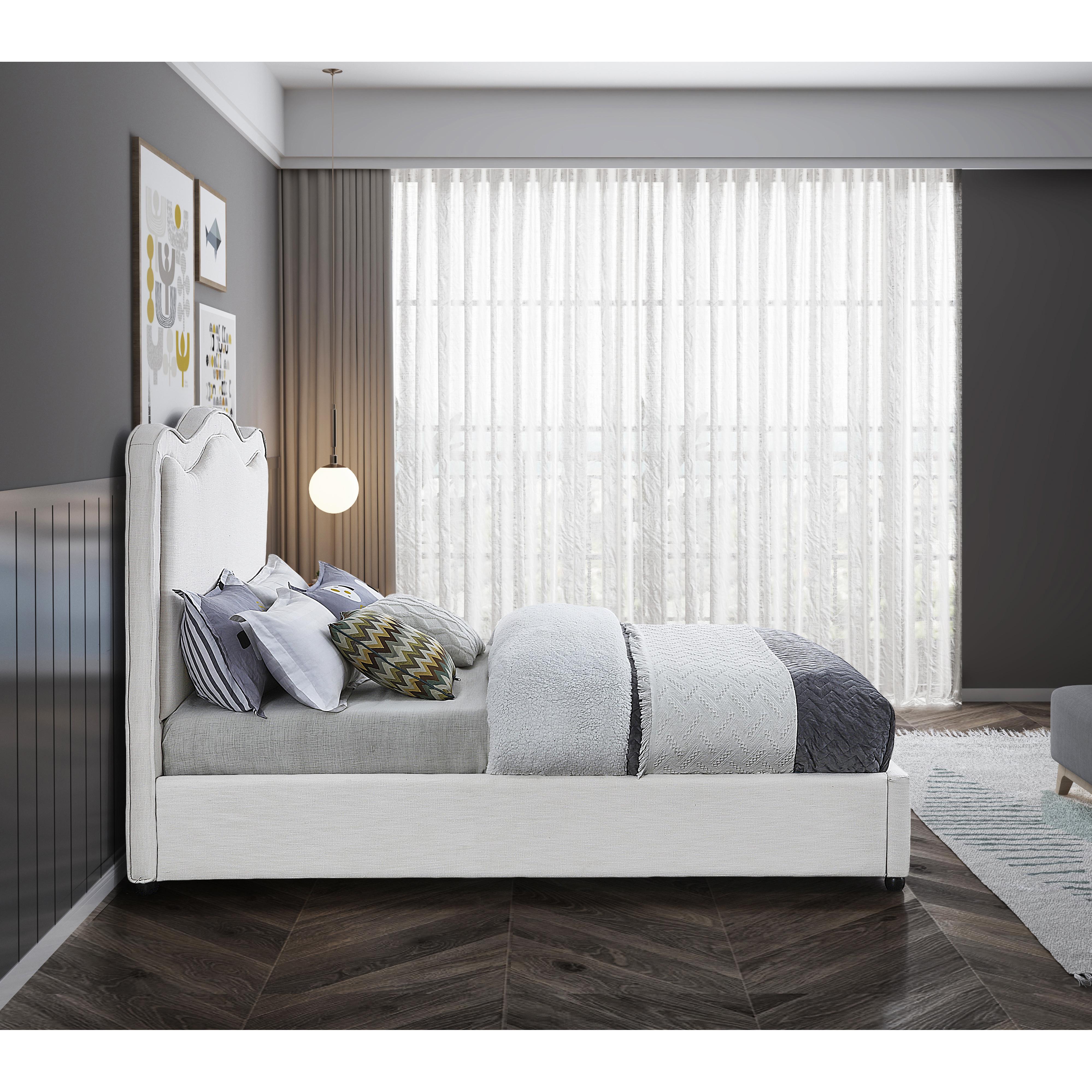 Meridian Felix Cream Linen Textured Fabric Full Bed