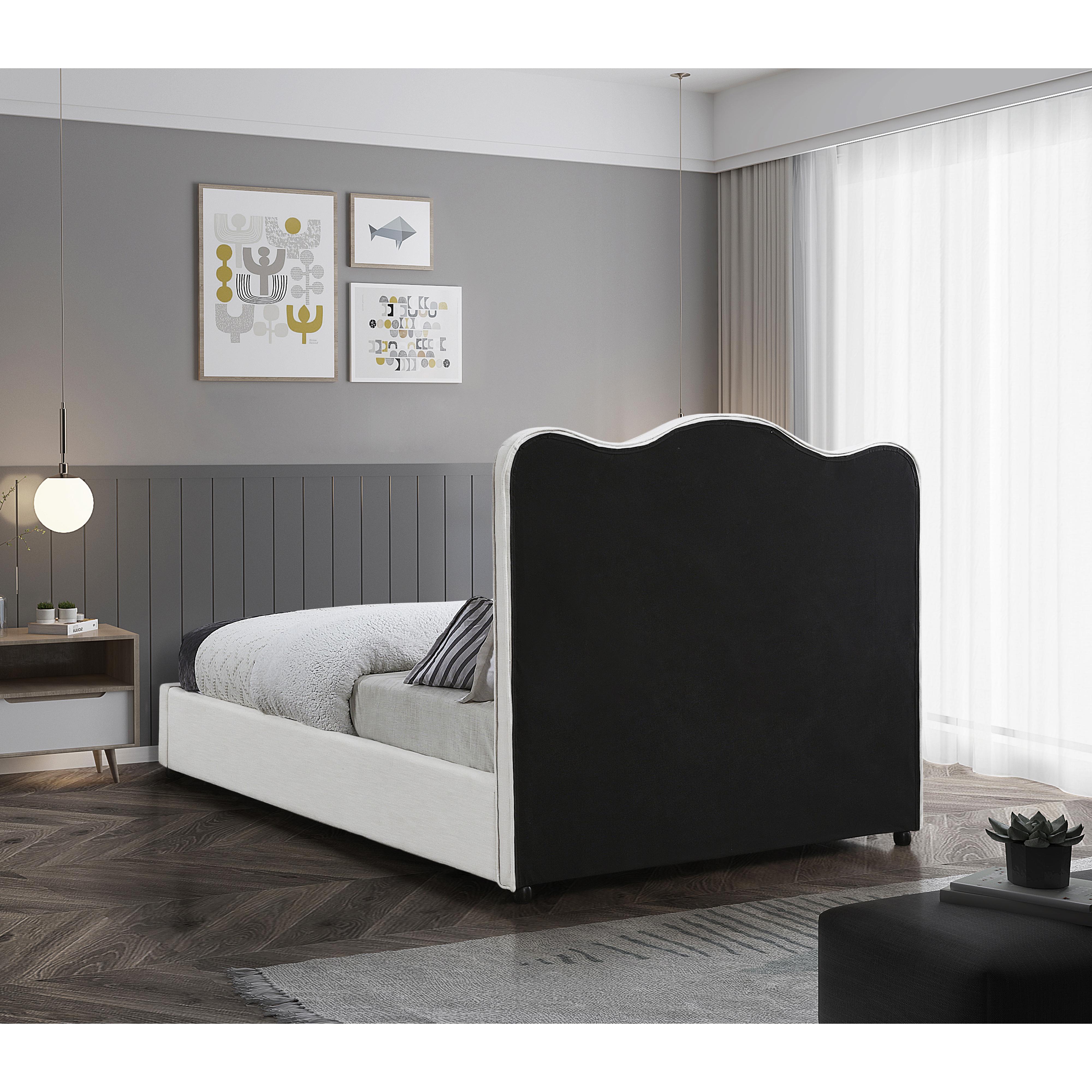 Meridian Felix Cream Linen Textured Fabric King Bed