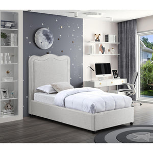 Meridian Felix Cream Linen Textured Fabric Twin Bed