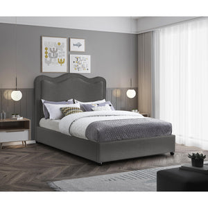 Meridian Felix Grey Linen Textured Fabric Queen Bed