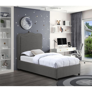 Meridian Felix Grey Linen Textured Fabric Twin Bed