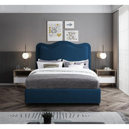 Meridian Felix Navy Linen Textured Fabric King Bed