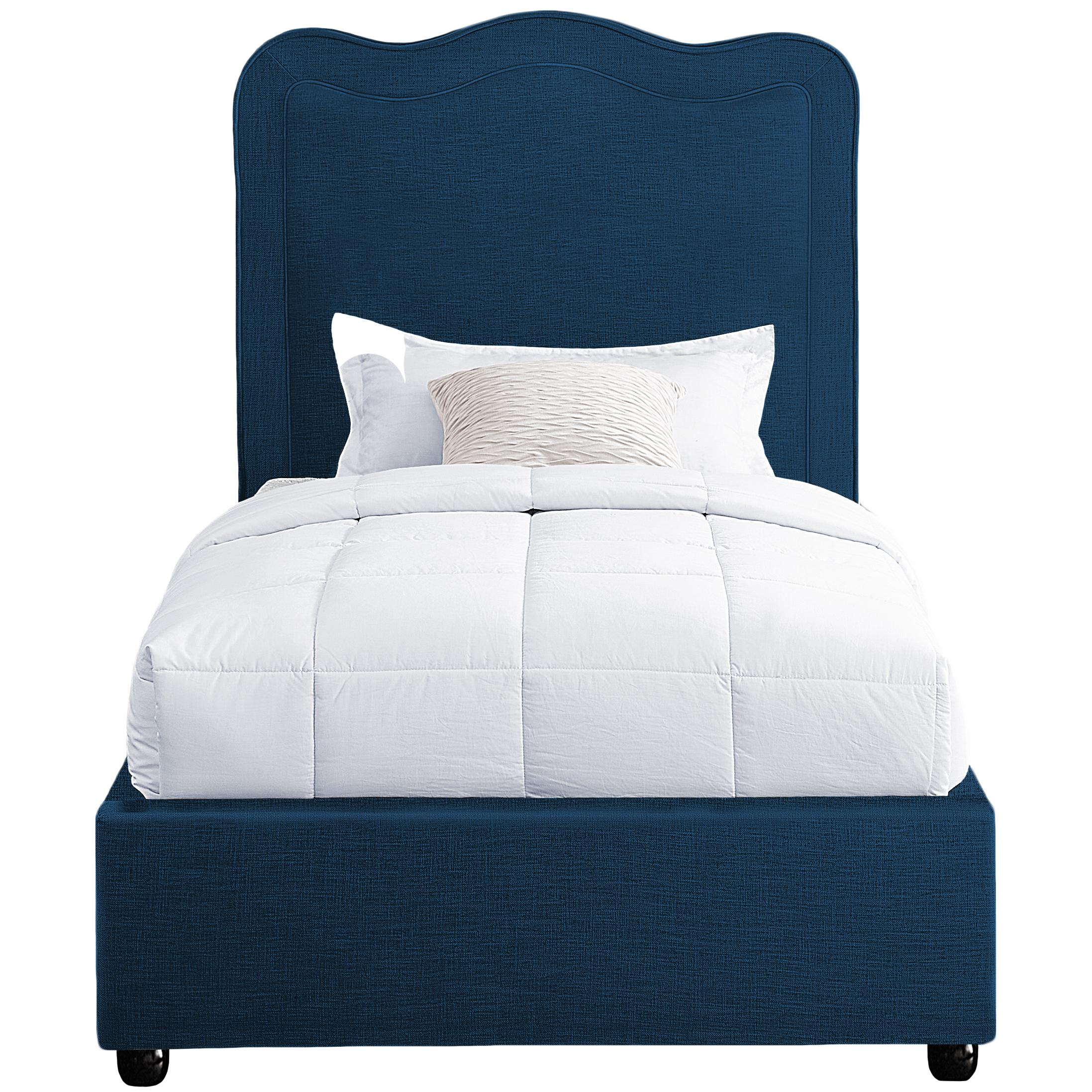 Meridian Felix Navy Linen Textured Fabric Twin Bed
