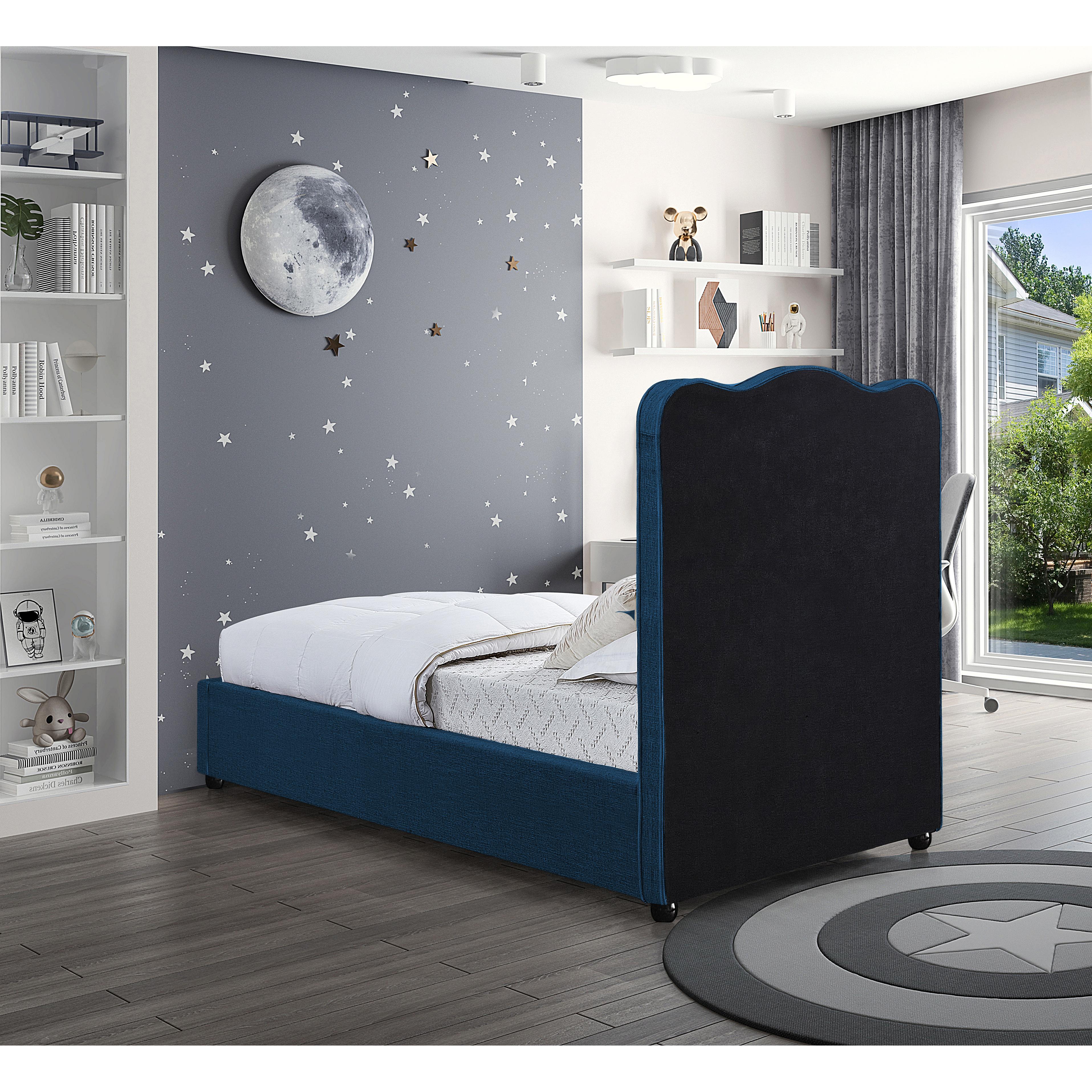 Meridian Felix Navy Linen Textured Fabric Twin Bed
