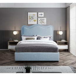 Meridian Felix Light Blue Linen Textured Fabric Full Bed