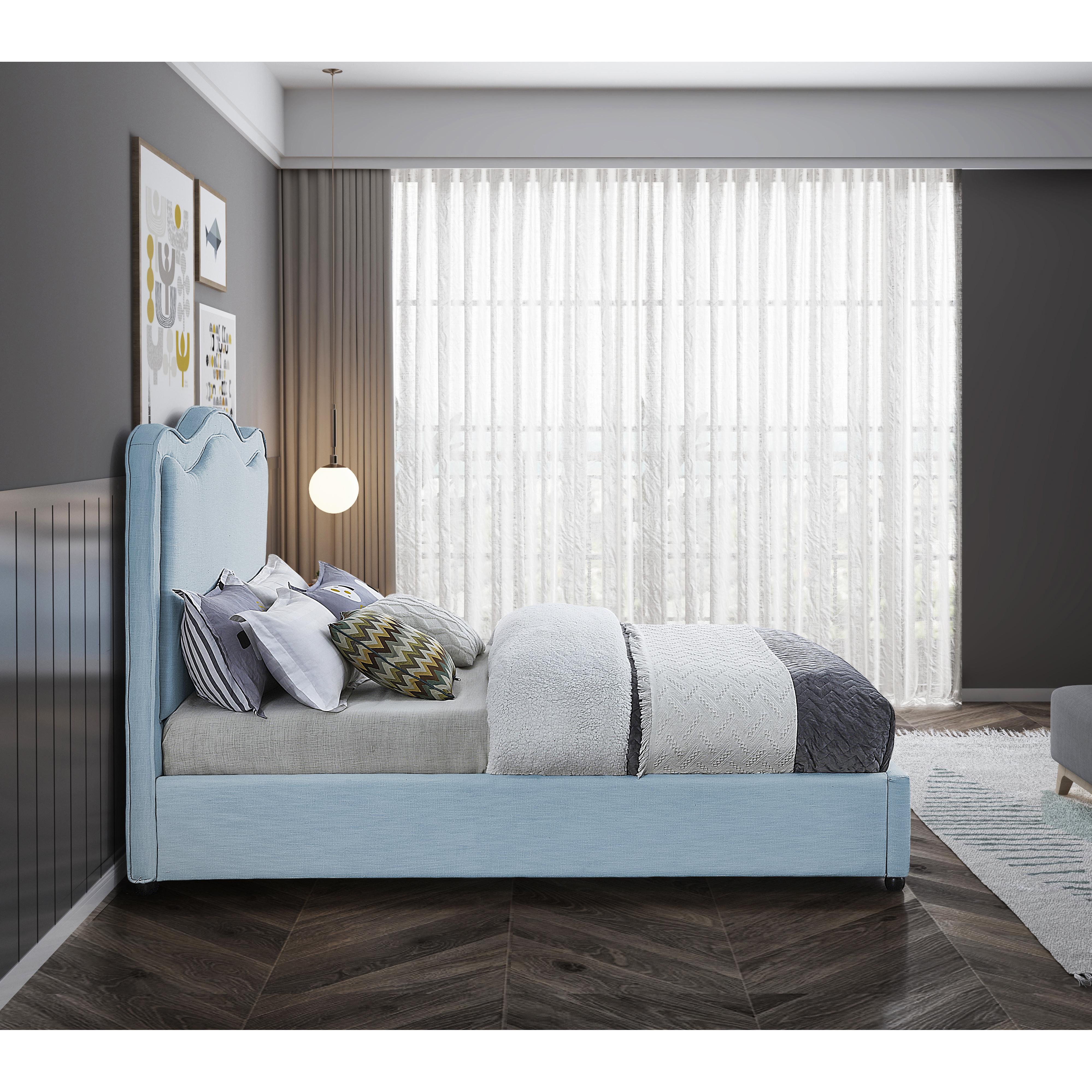 Meridian Felix Light Blue Linen Textured Fabric Full Bed