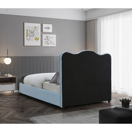 Meridian Felix Light Blue Linen Textured Fabric King Bed
