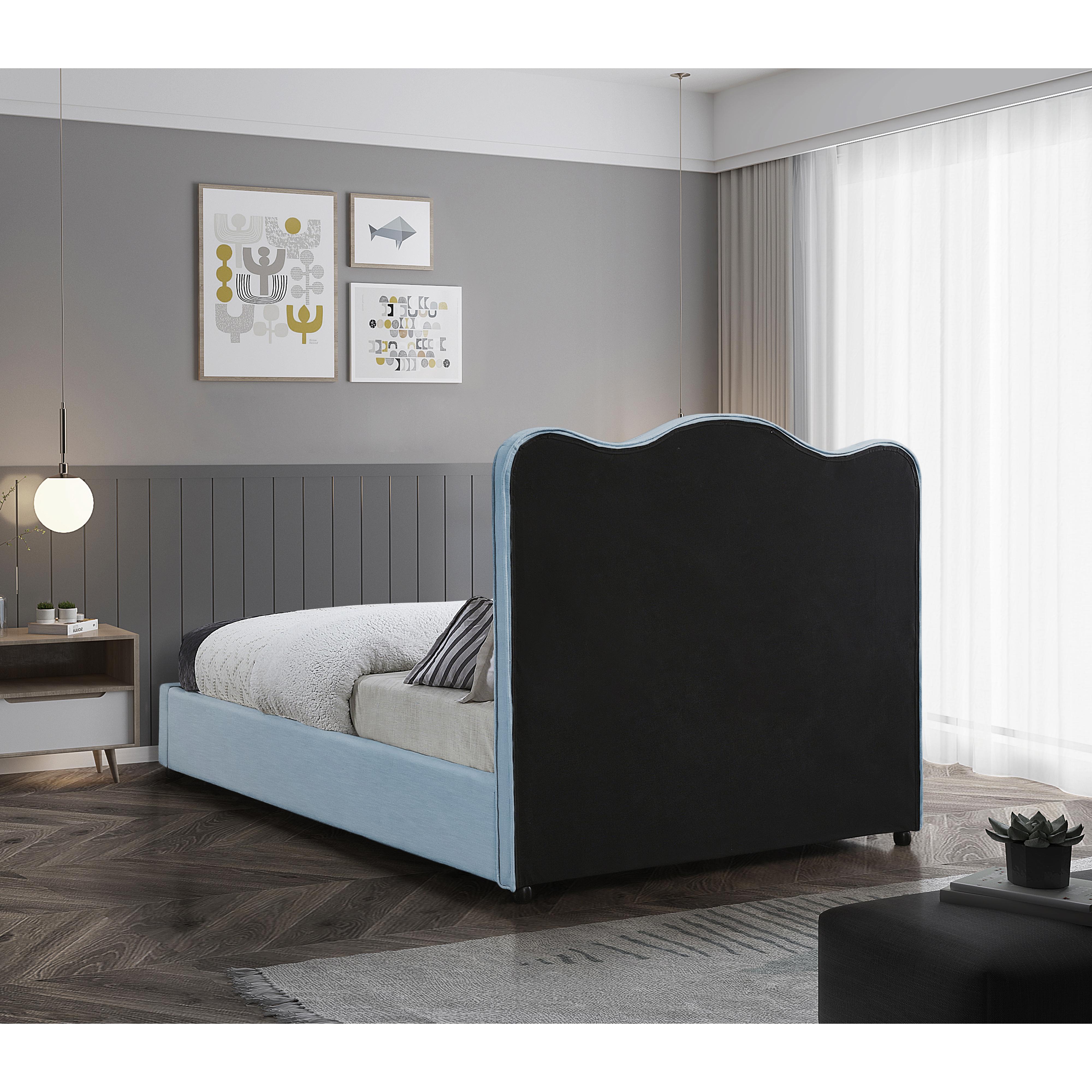 Meridian Felix Light Blue Linen Textured Fabric King Bed