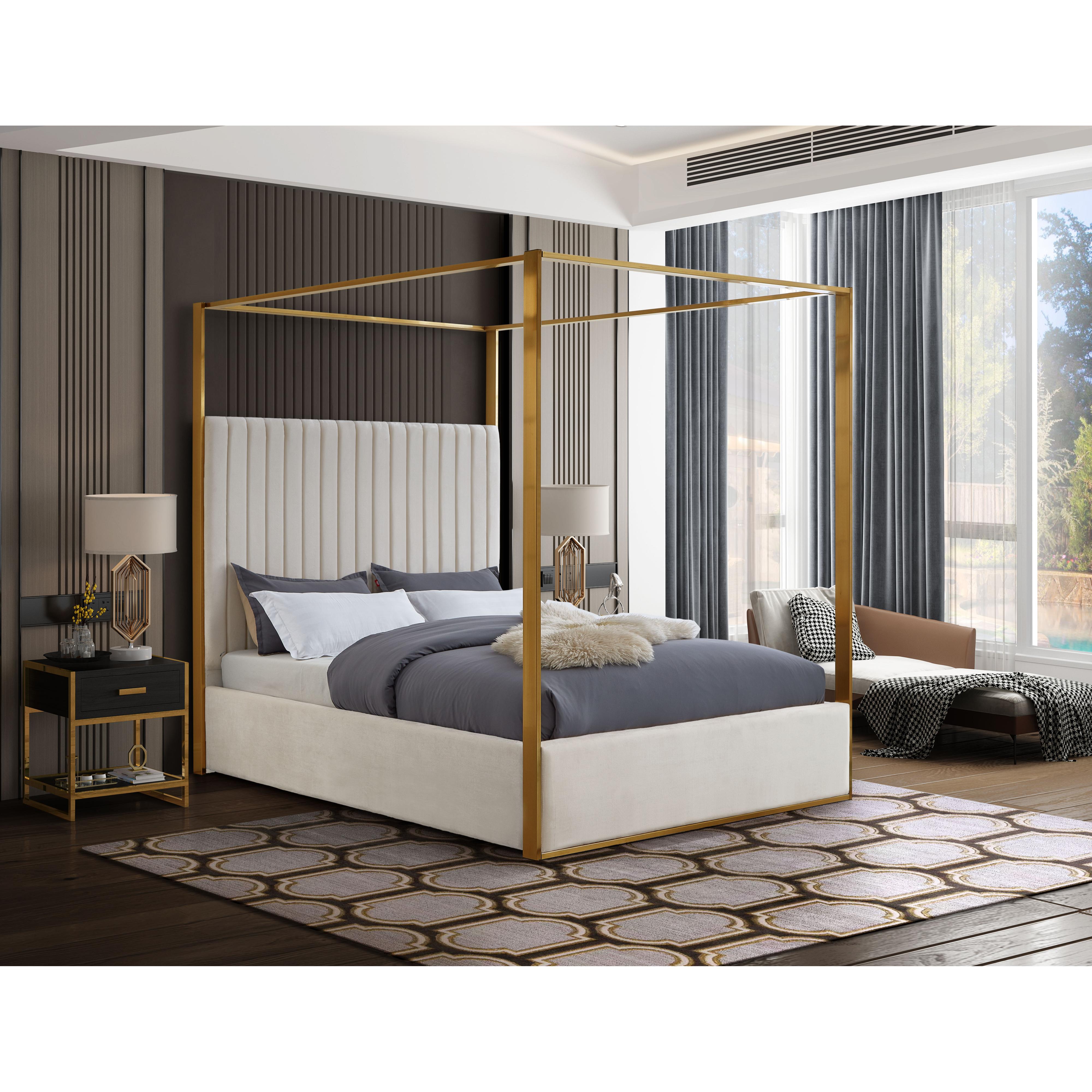 Meridian Jones Cream Velvet Queen Bed