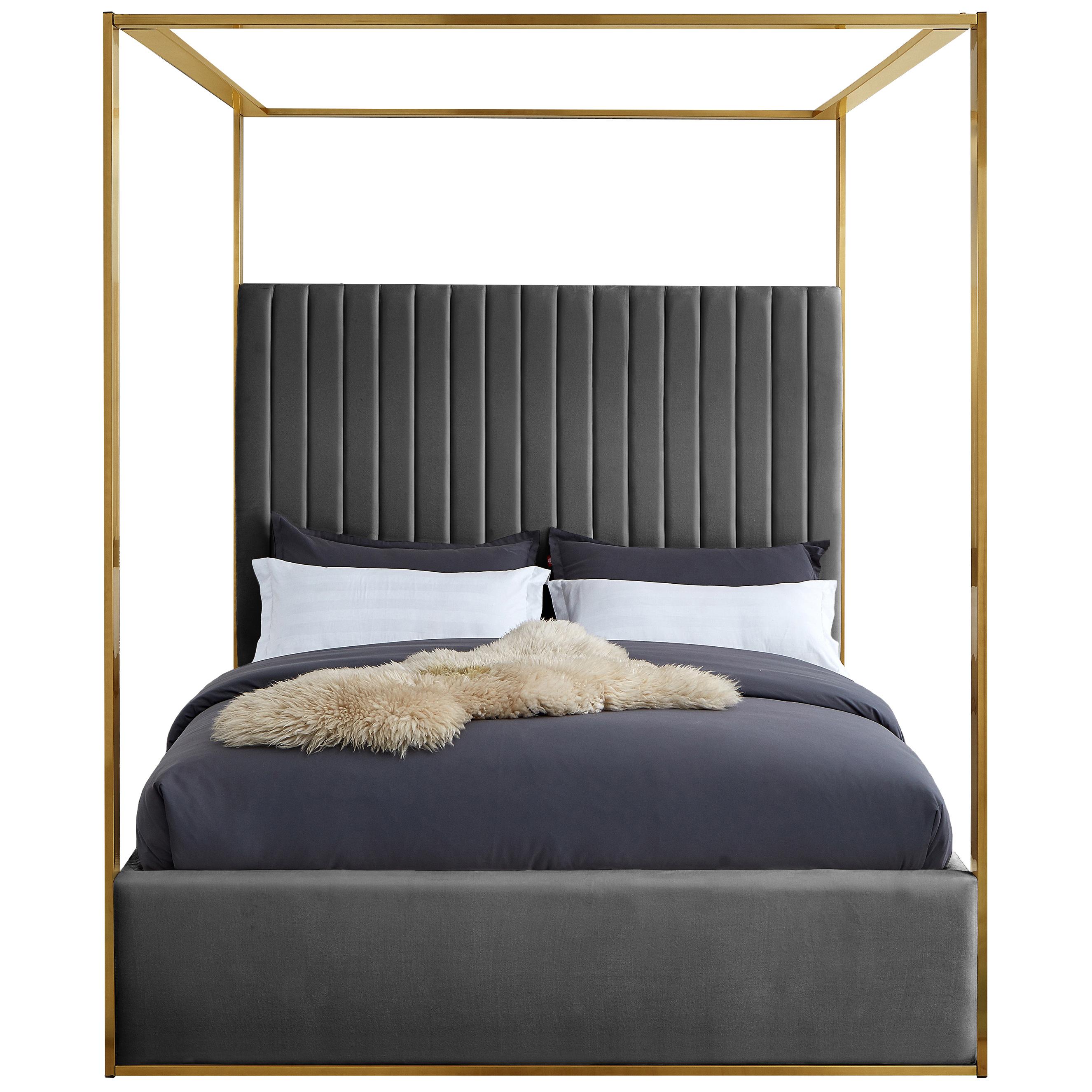 Meridian Jones Grey Velvet King Bed