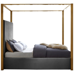 Meridian Jones Grey Velvet Queen Bed
