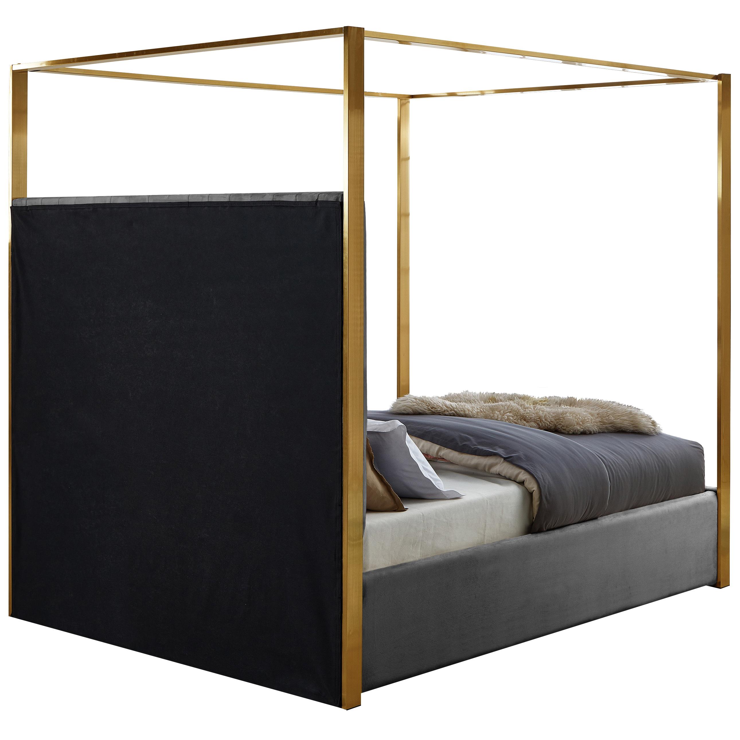 Meridian Jones Grey Velvet Queen Bed