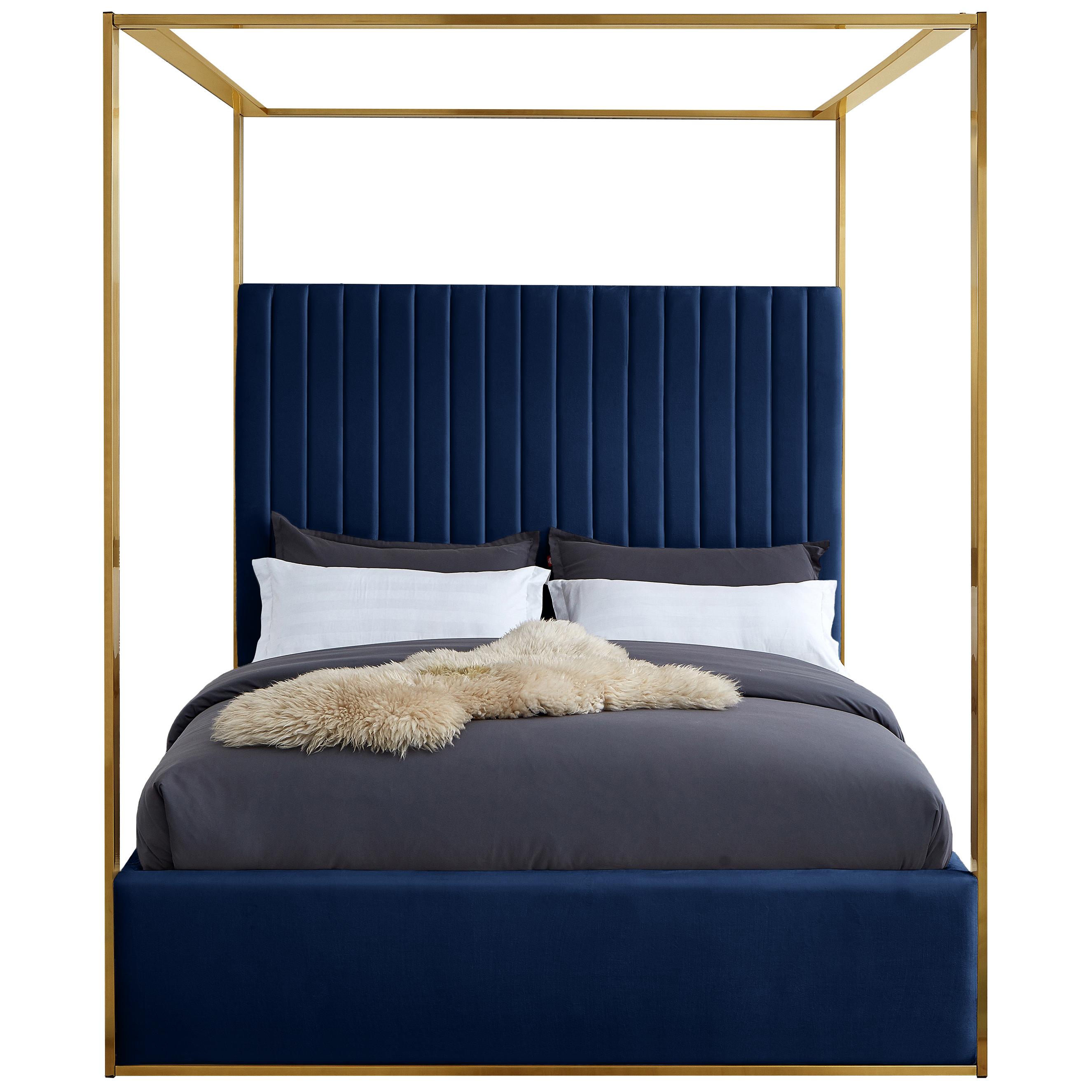 Meridian Jones Navy Velvet King Bed