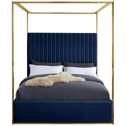 Meridian Jones Navy Velvet Queen Bed