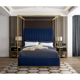 Meridian Jones Navy Velvet Queen Bed