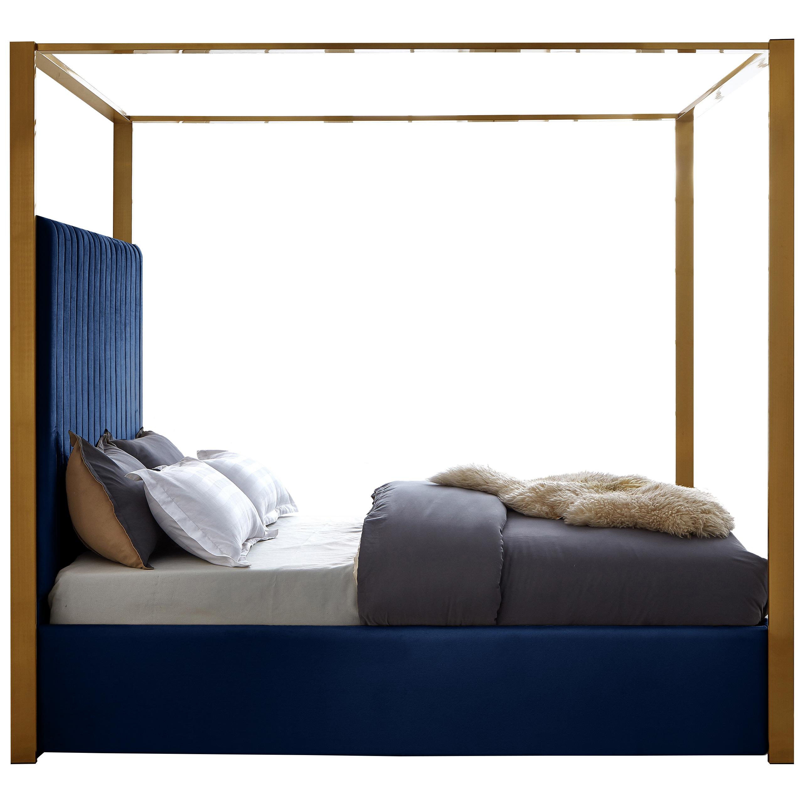 Meridian Jones Navy Velvet Queen Bed
