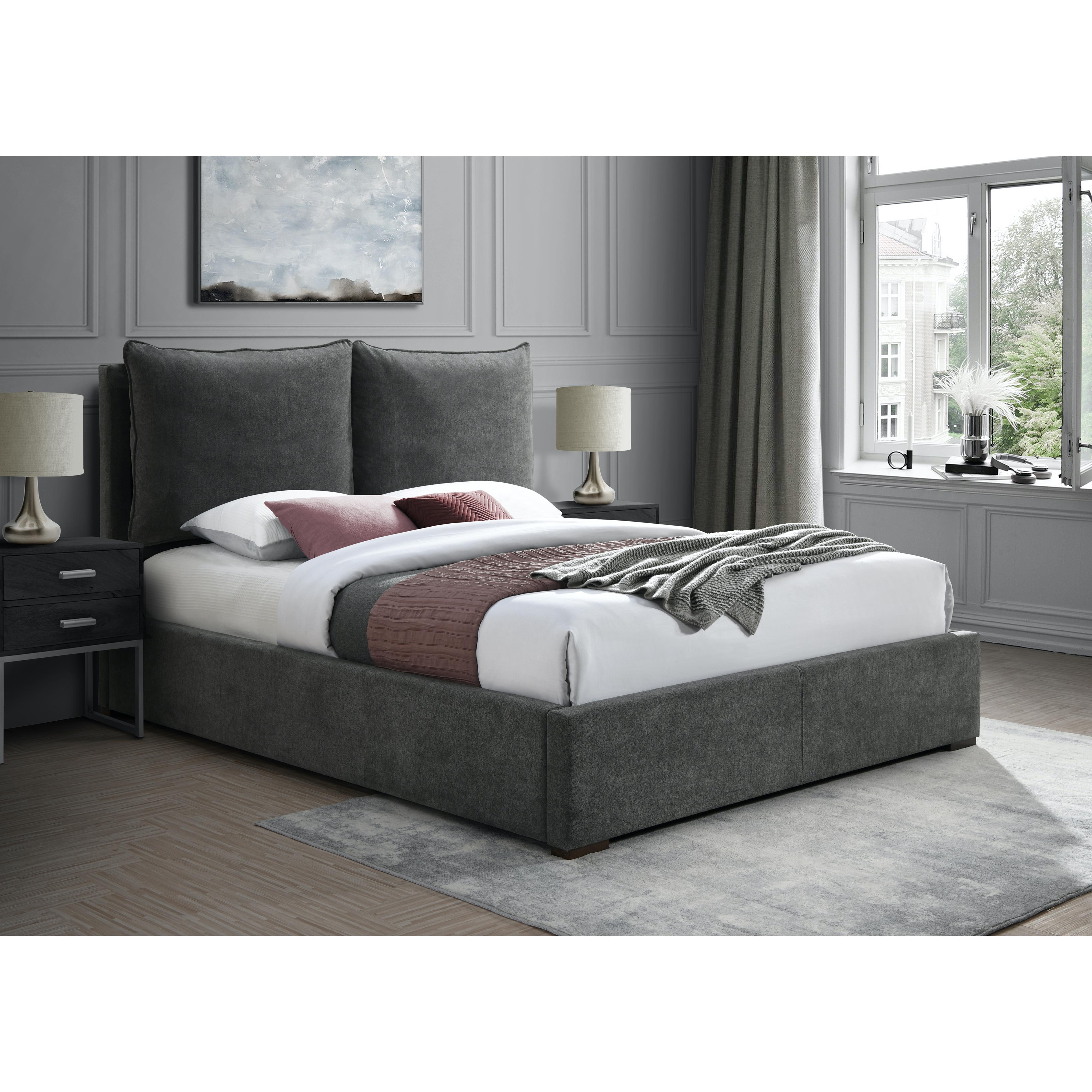 Meridian Misha Pepper Black Polyester Fabric King Bed (3 Boxes)